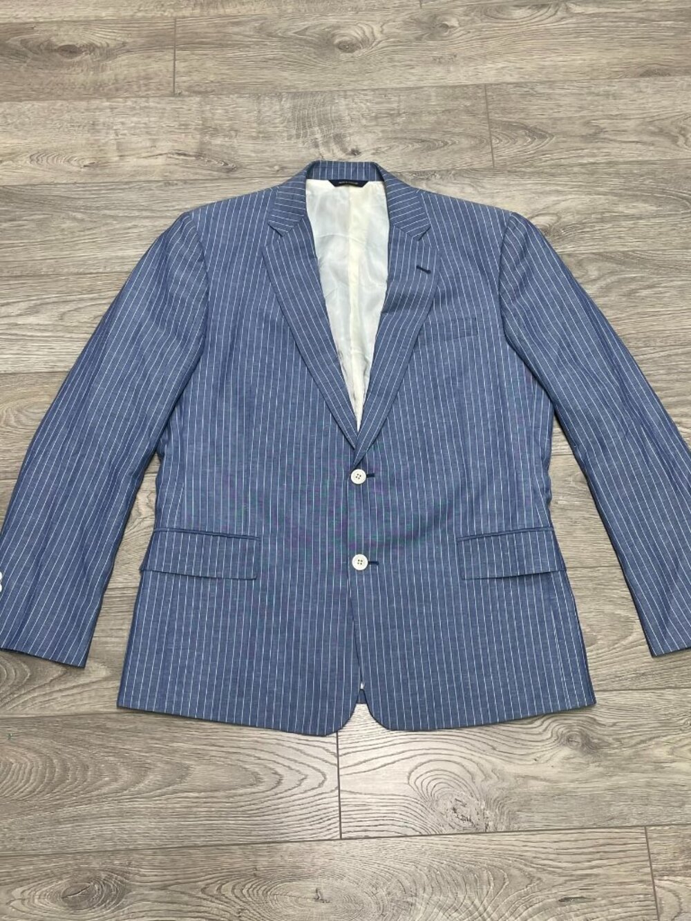 Brooks Brothers 1818 Regent Blue Pinstripe Wool Linen Blend Blazer Jacket 42L